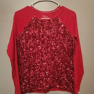 Boden Vibrant Red Sequin Top Size 13-14